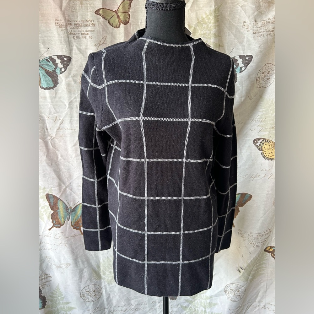 LOFT outlet windowpane mock neck sweater NWT quiet luxury old money minimalist